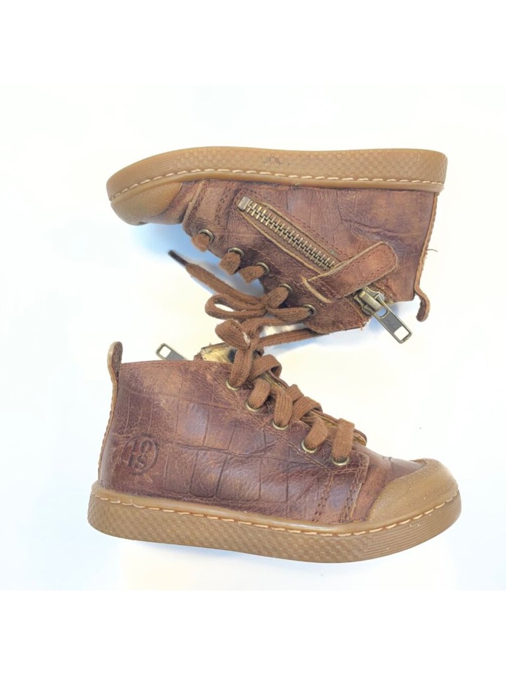 10IS Brown Leather Embossed Sneaker Booties, Size 6.5